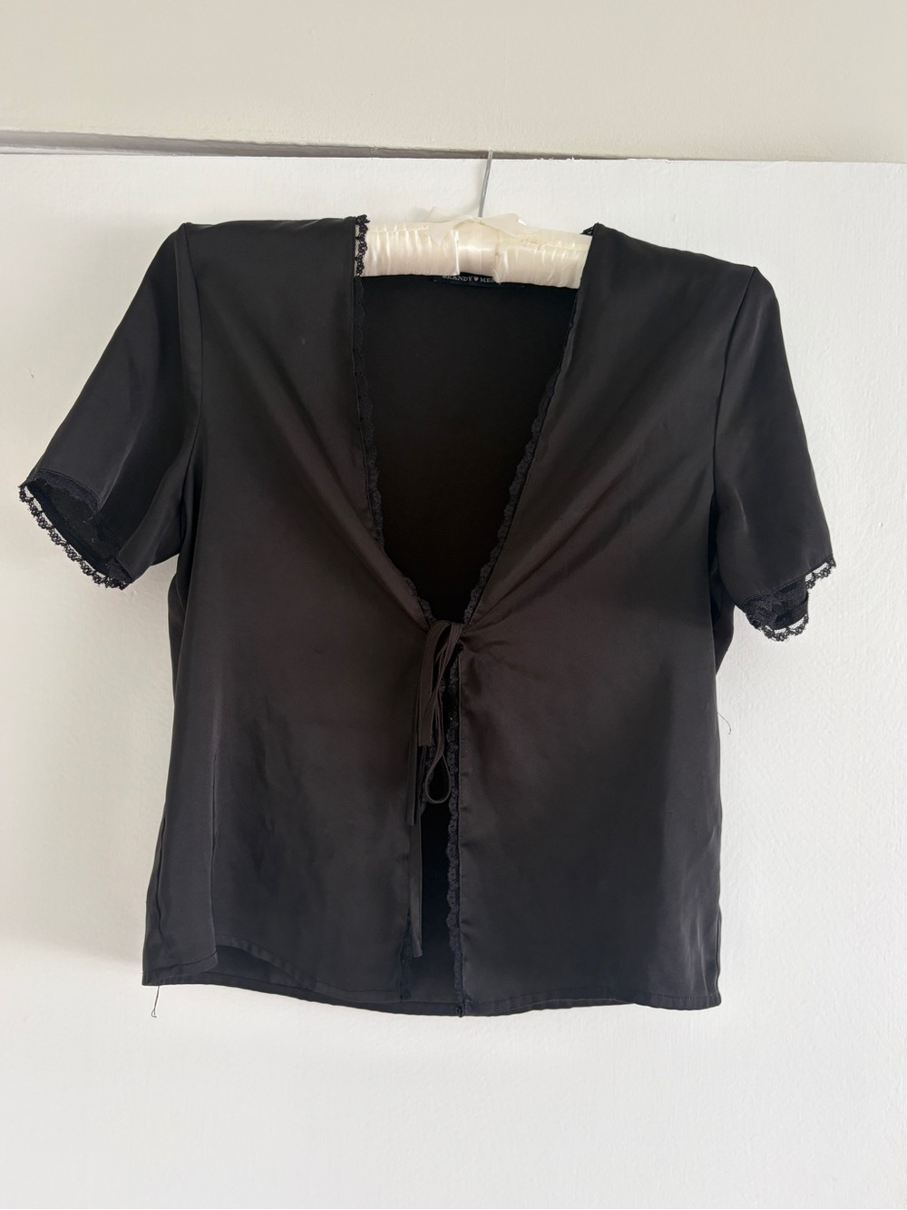 Brandy Melville Black Short Sleeve Tie-Front Blouse